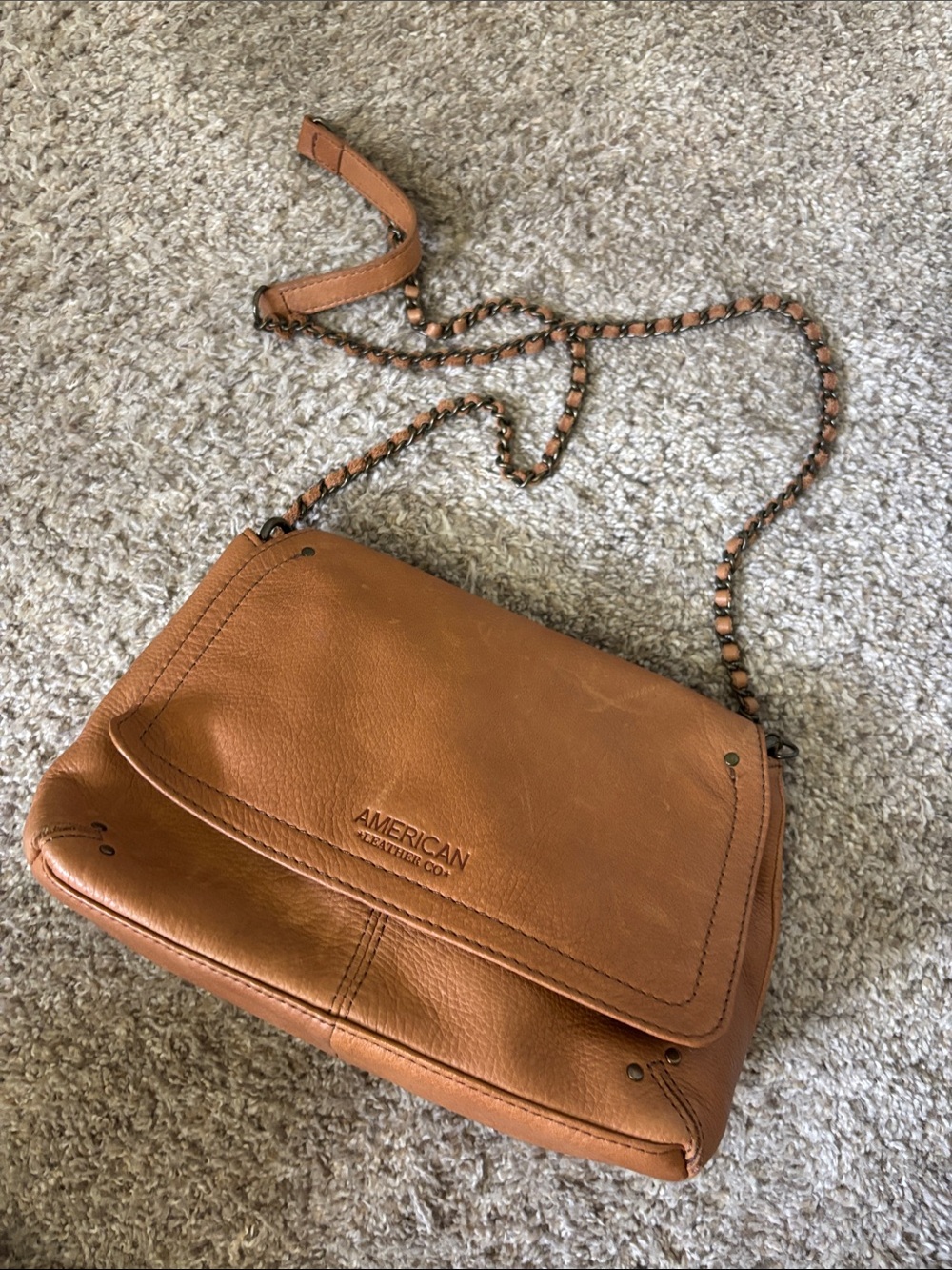 American Leather Co. Genuine Leather Crossbody Purse – Cognac Brown
